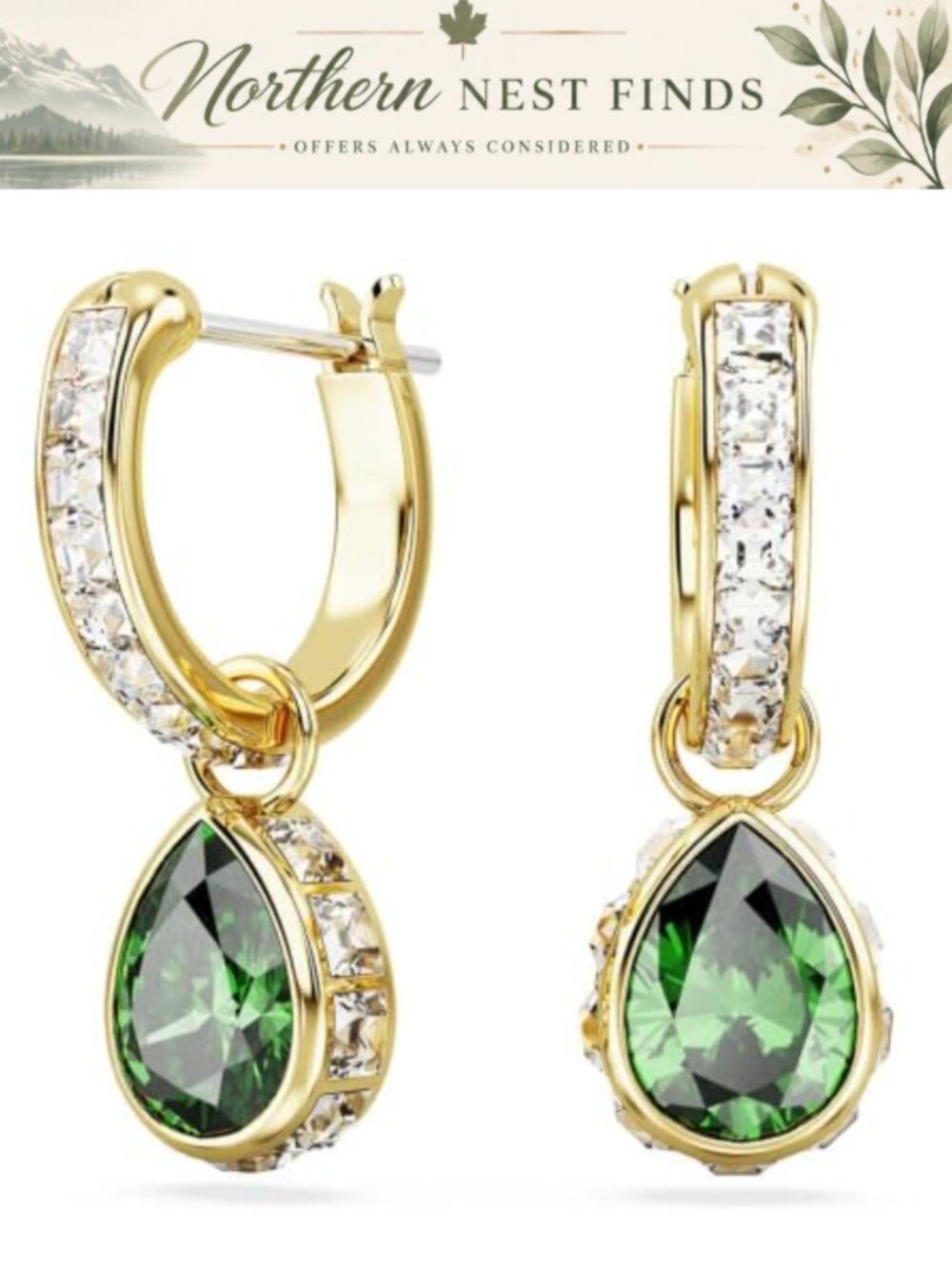 Swarovski Stilla Drop Earrings Pear Cut Gold-tone Finished